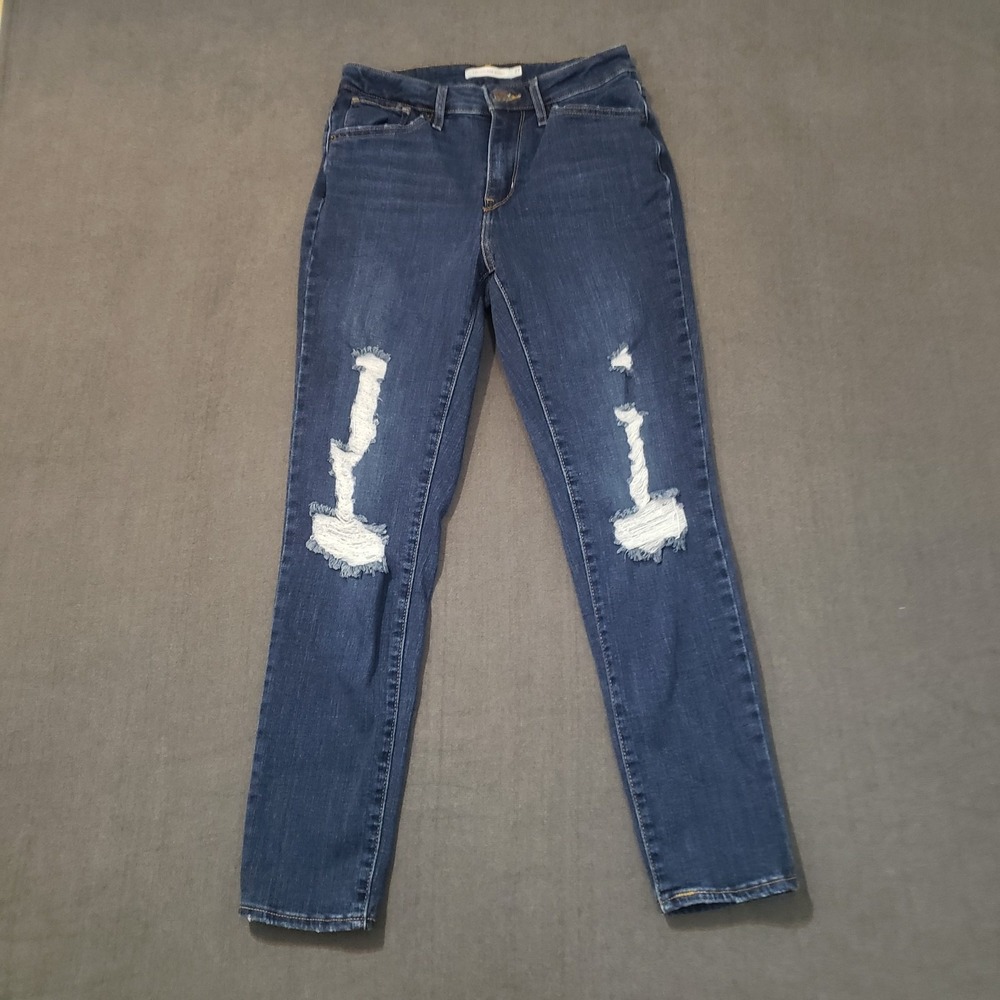 Levis 721 Jeans Womens Size 27 High Rise‎ Skinny Distressed Dark Wash